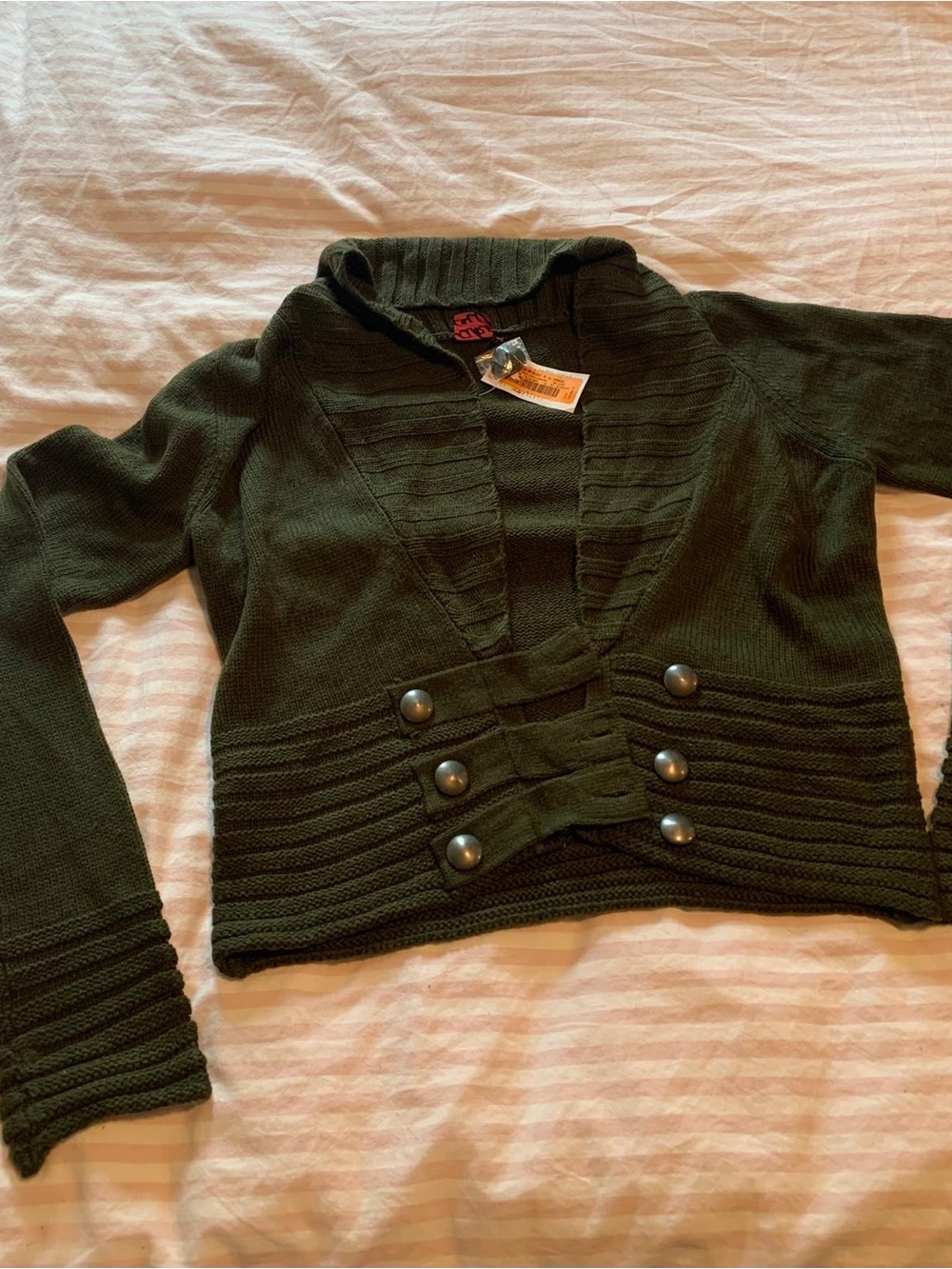 take out Olive Green Military-Style Knit Blazer with Button Detail